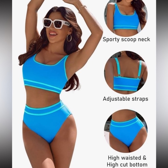 BMJL High Waisted Bikini Sets Sporty Two Piece Swimsuit Color Block Cheeky NWT S - Picture 3 of 9